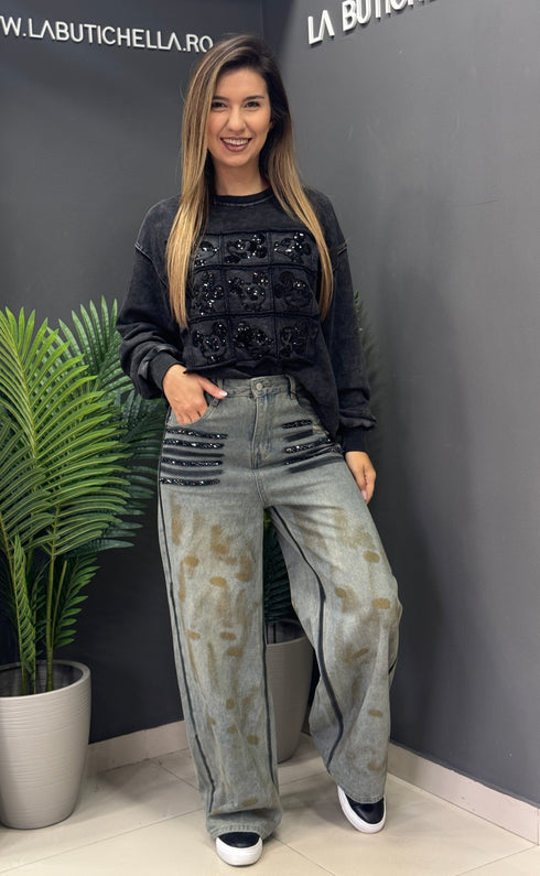 JEANS GLAM BLACK STONES
