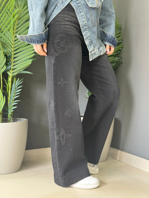 JEANS BLACK RHINESTONE
