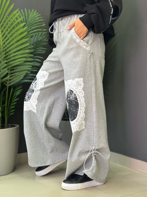 PANTALONI GREY LACE PRINT