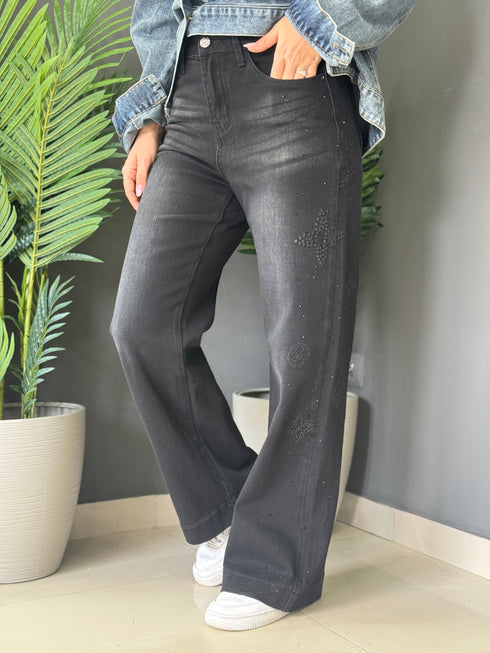 JEANS BLACK RHINESTONE
